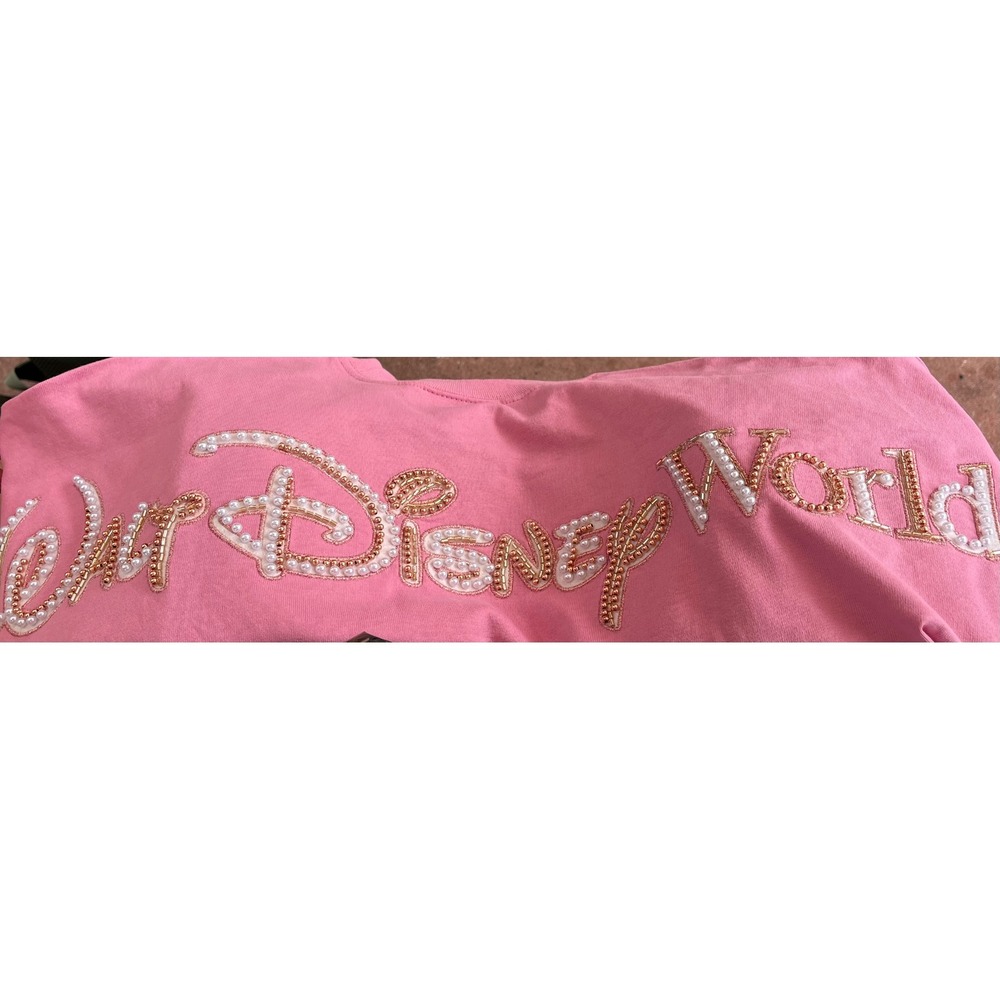 Disney World Spirit Jersey Pink Embroidered Pearl‎ Rhinestone Est 1971 Size M